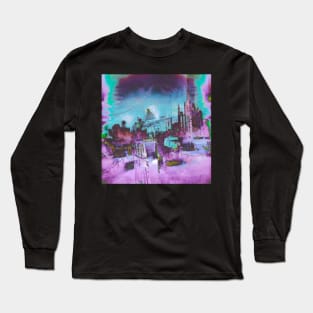 Broken City -Glitch Art Abstract Long Sleeve T-Shirt